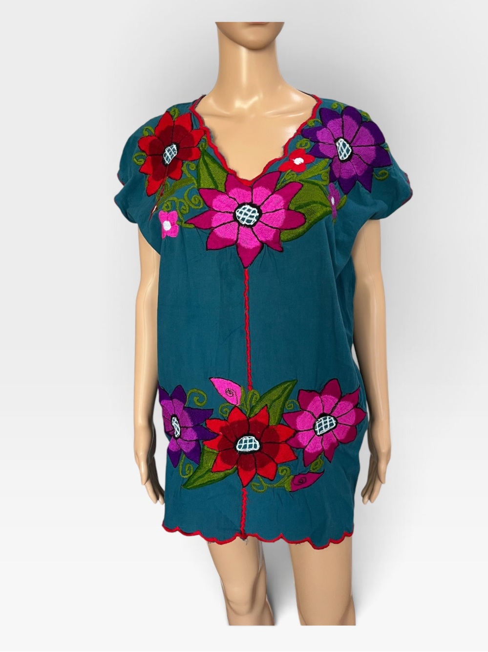 Mexican Embroidered Huipil Floral Boho Folk Top tunic